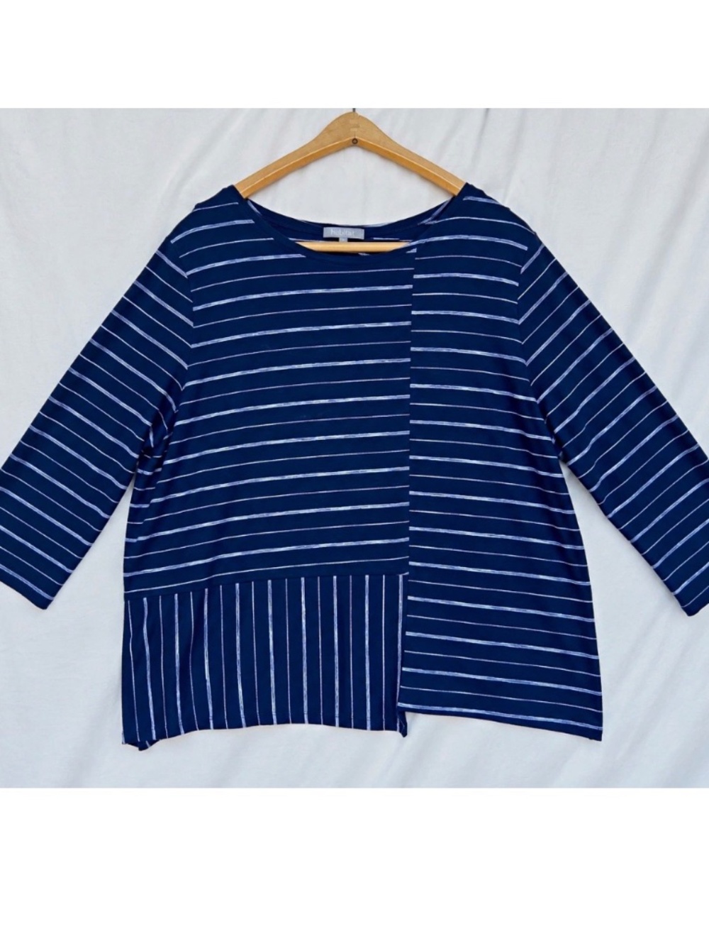 Habitat Clothes To Live In Mix It Top XL Navy Stripe Asymmetrical Boho Lagenlook
